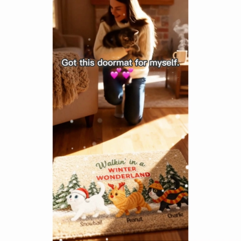 Cats Walking In A Winter Wonderland - Personalized Doormat - Gift For Cat Lovers