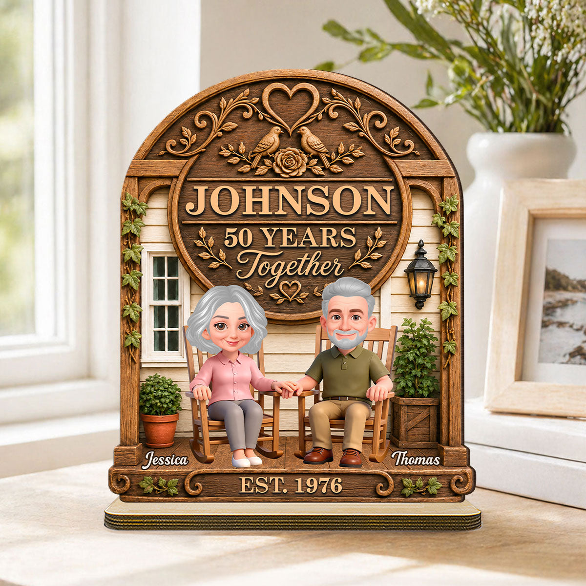 Old Couple 30th 40th 50th Anniversary Gift - Personalized 2-Layered Wooden Plaque - Wedding Year Decor