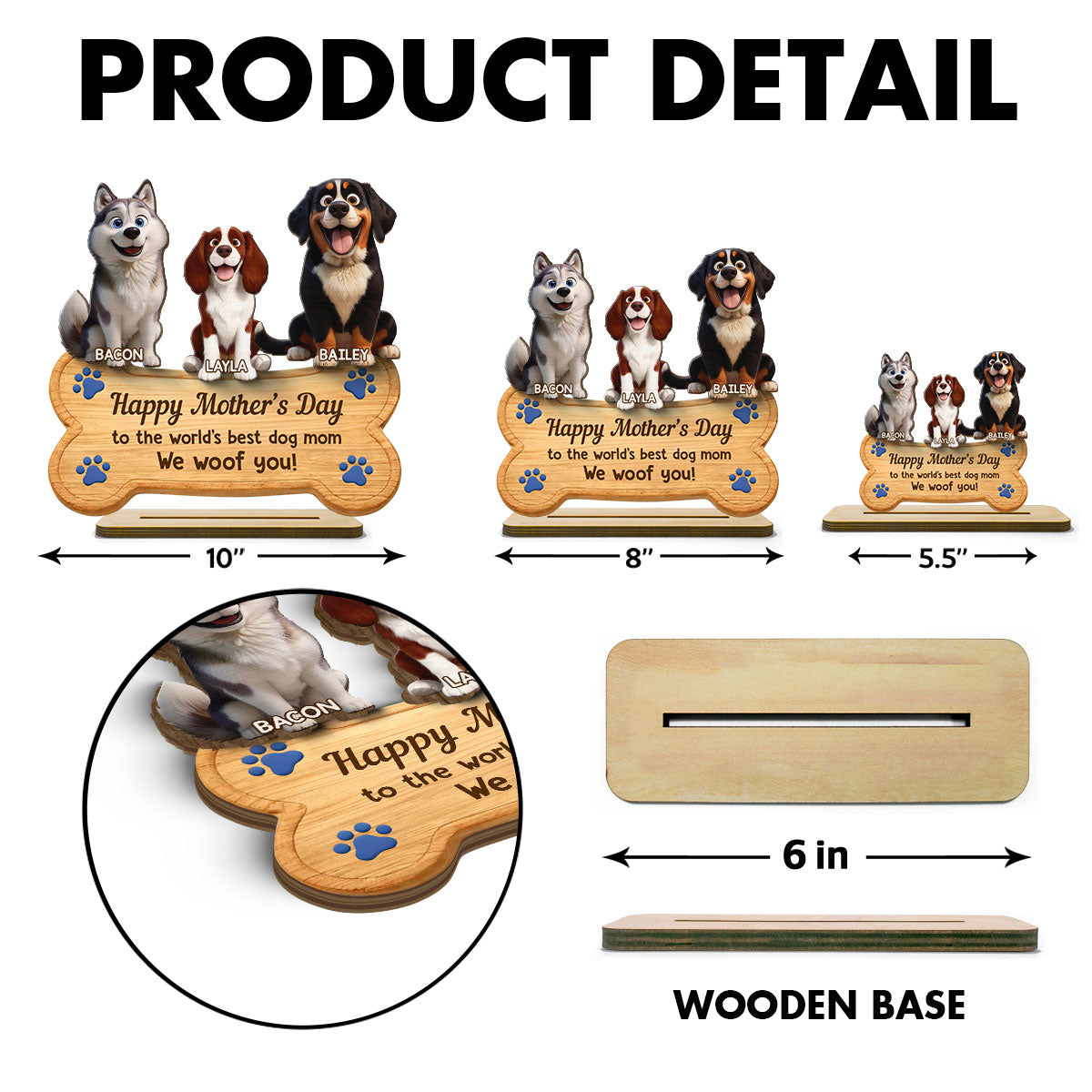 Happy Mother's Day to the World's Best Dog Mom - Personalized 2-Layered Wooden Plaque - Heartfelt Gift for Dog Moms