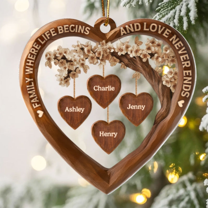 Family Where Life Begins and Love Never Ends - Personalized Acrylic Ornament - Thoughtful Christmas Gift for Loved Ones