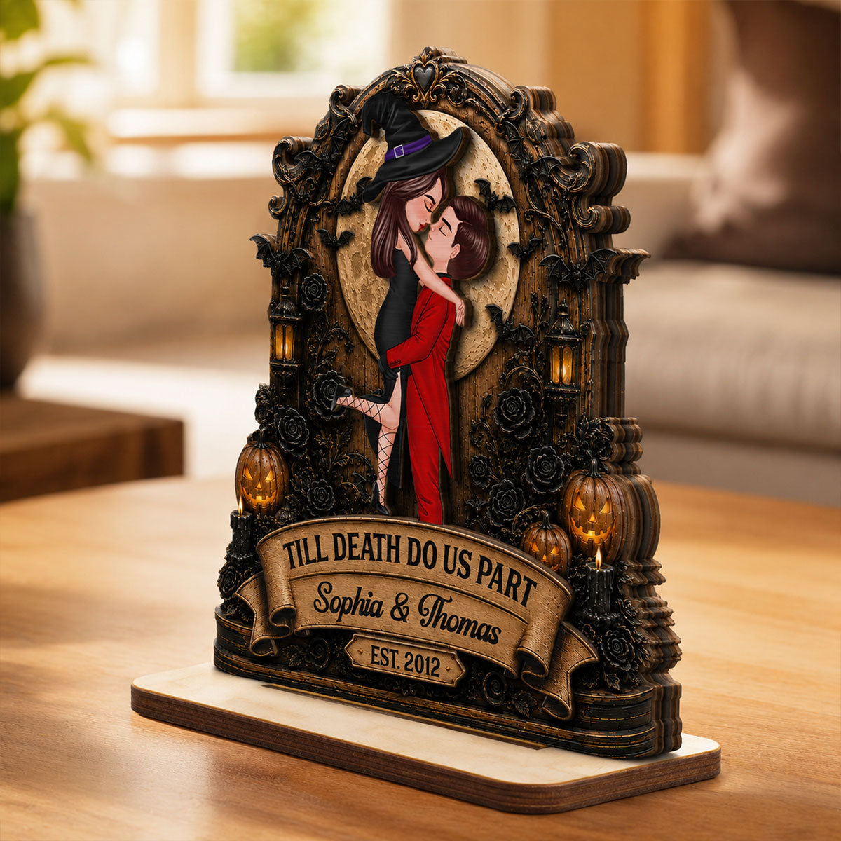 You're My Boo Forever Couple Under Moon - Personalized 2-Layered Wooden Plaque - Halloween Decor For Couple