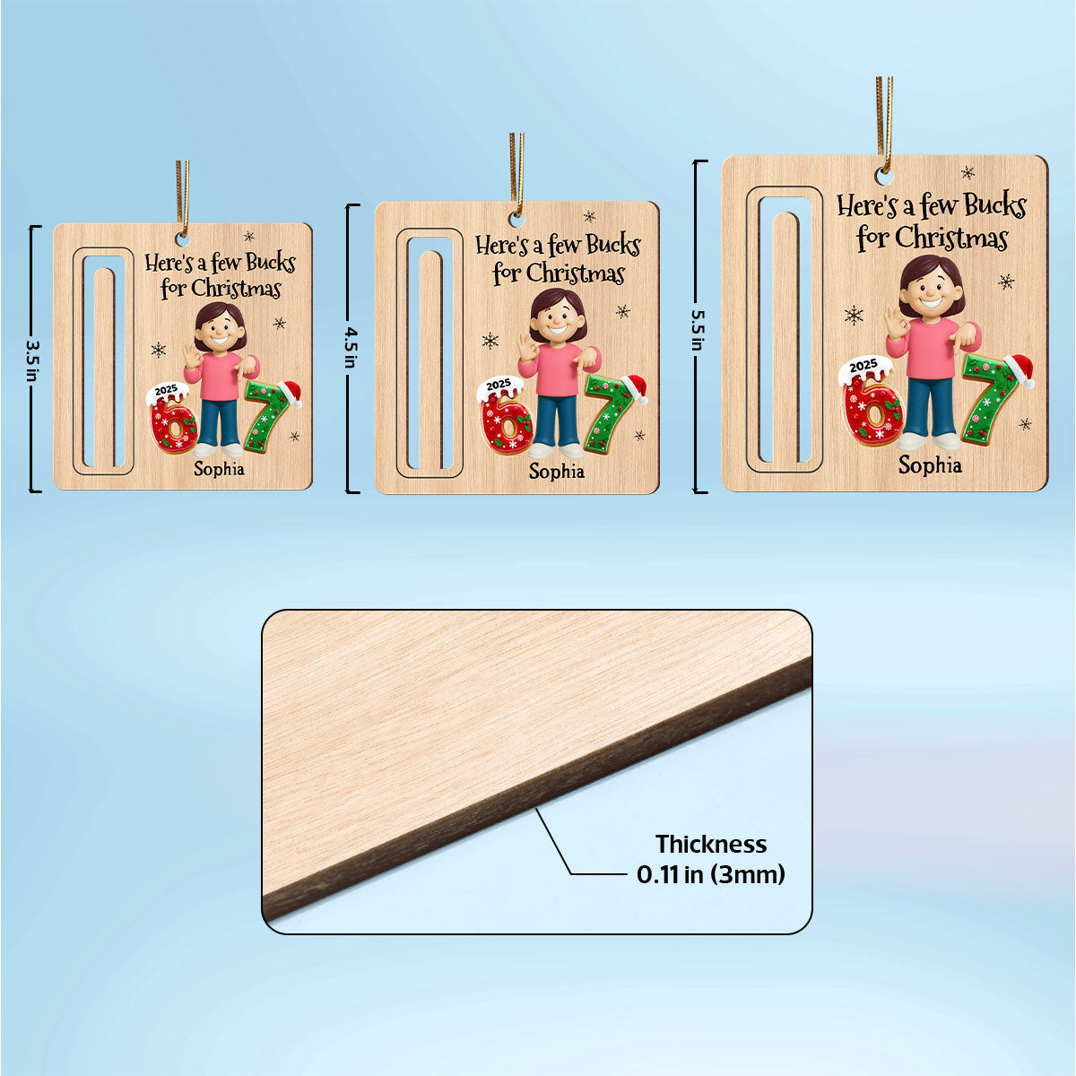 Here’s A Few Bucks For Christmas Kid Slang Trending 67 - Personalized Wooden Ornament - Holiday Money Holder