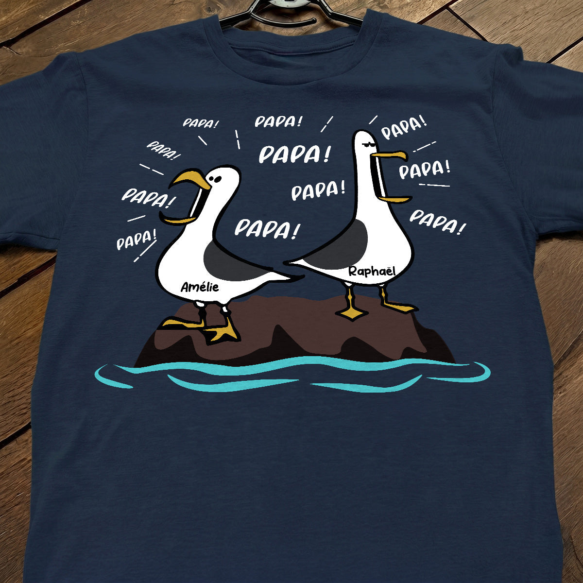 Mouettes Papa! Papa! Papa! – T-shirt Personnalisé – Cadeau Rigolo pour la Fête des Pères