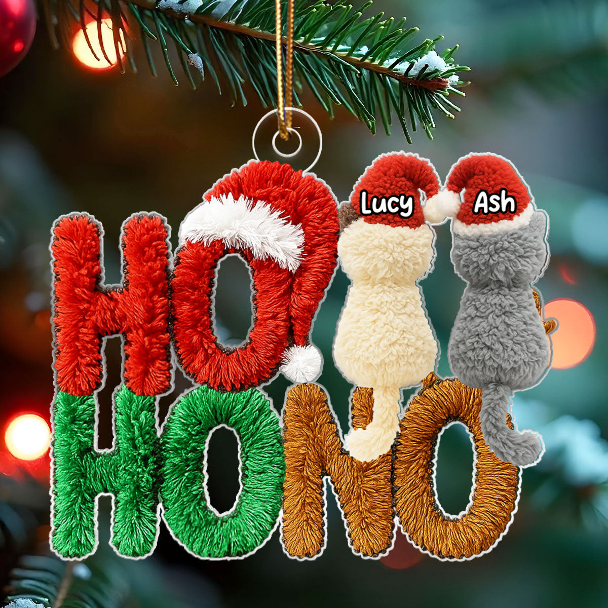 Ho Ho No Funny Cat Latch Hook Yarn Faux - Personalized Acrylic Ornament - Christmas Gift for Cat Moms, Cat Dads