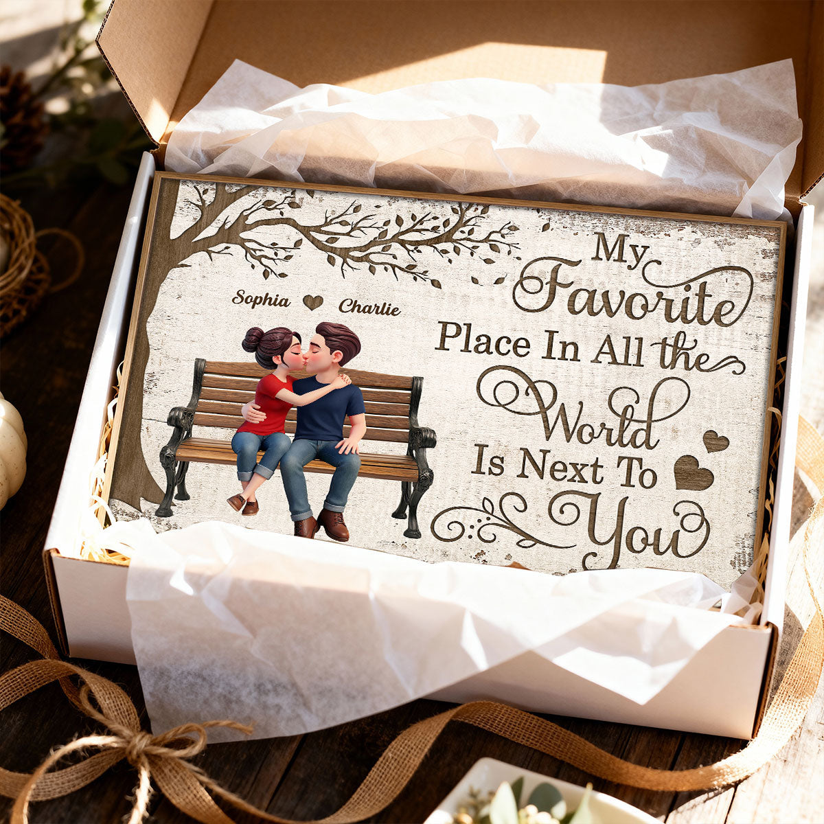 Eternal Love Couple Sitting Kissing Under Tree - Personalized Poster - Valentine's Day Gift For Couple