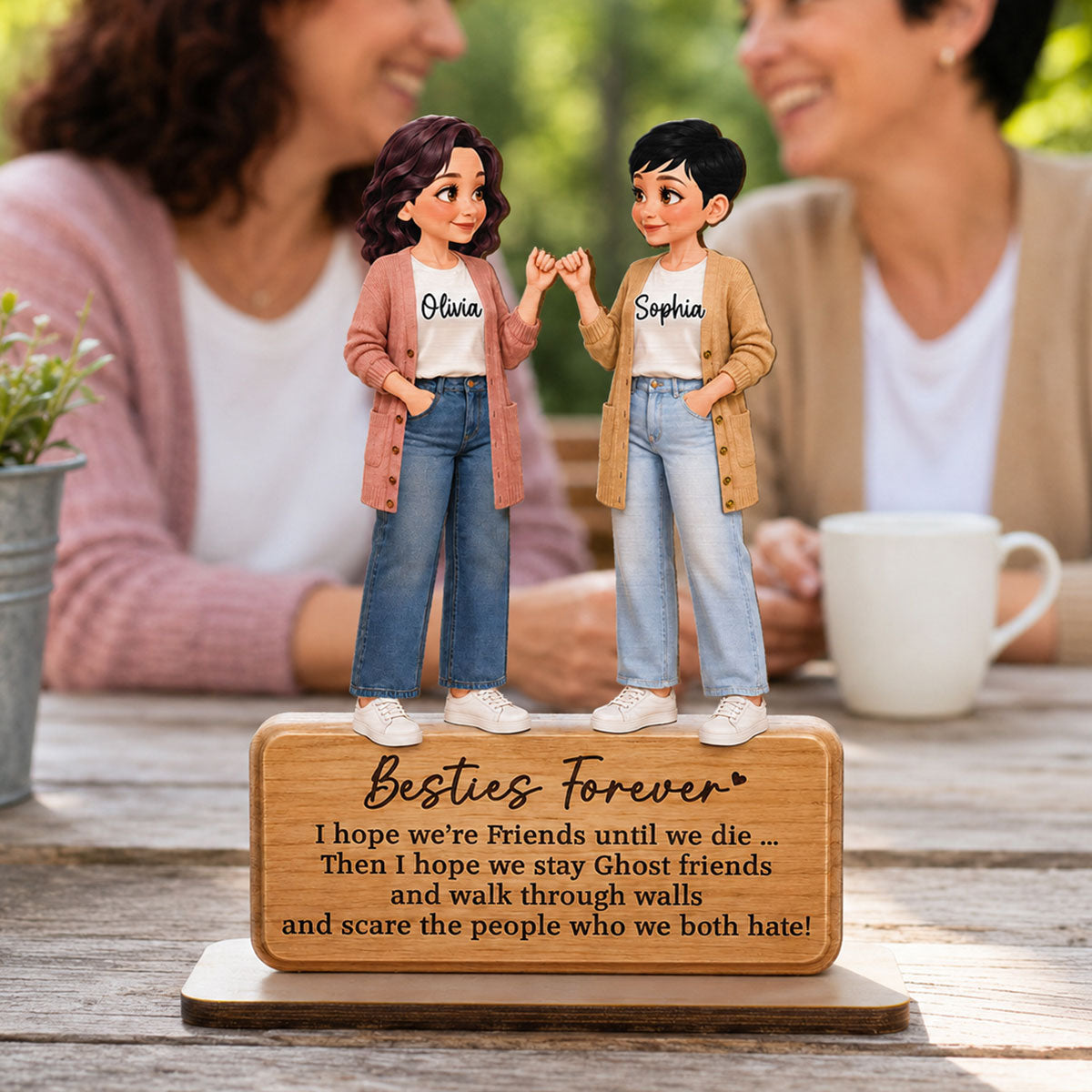 Pretty Besties Forever Pinky Promise 2D Flat - Personalized 2-Layered Wooden Plaque - Friendship Keepsake