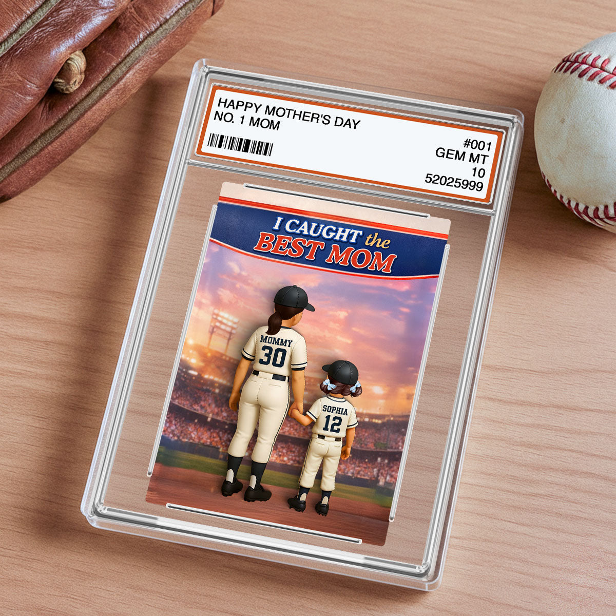 Baseball We Caught the Best Mom Custom Trading Card - Personalized Acrylic Block Plaque - Heartfelt Gift for Mom