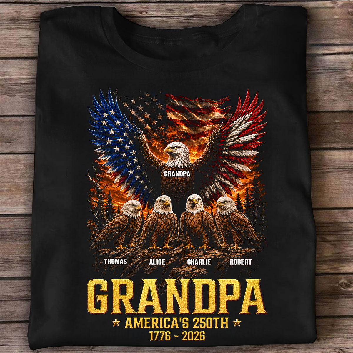 Eagle Grandpa America USA 250th Anniversary - Personalized Shirt - Father's Day Gift For Grandpa, Dad