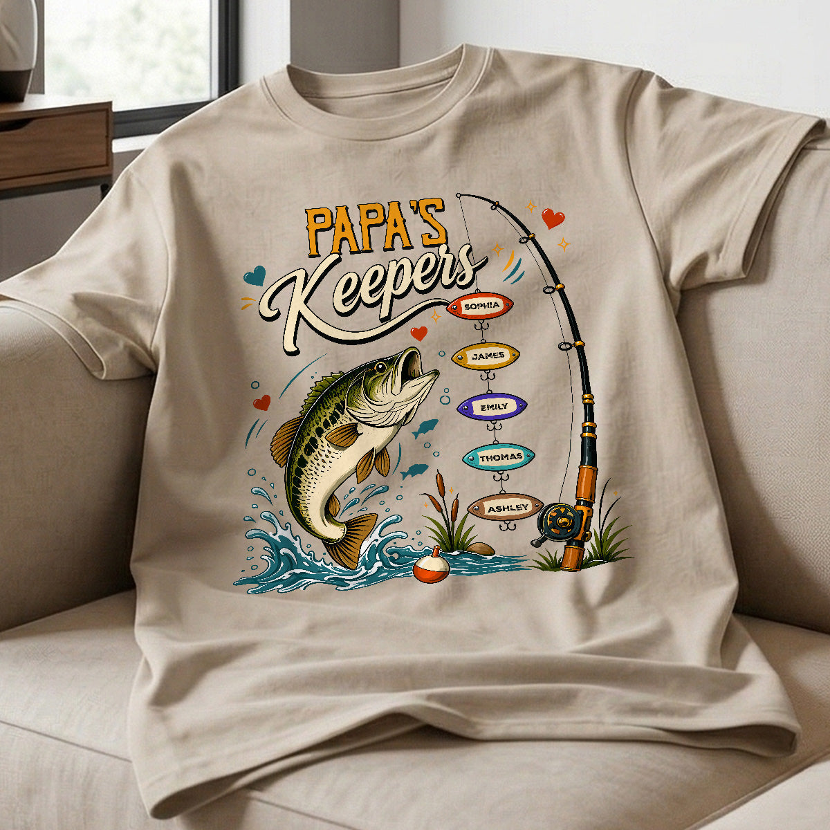 Grandpa's Keepers Fishing With Grandkids Names, Father's Day Papa Gift - Personalized Shirt