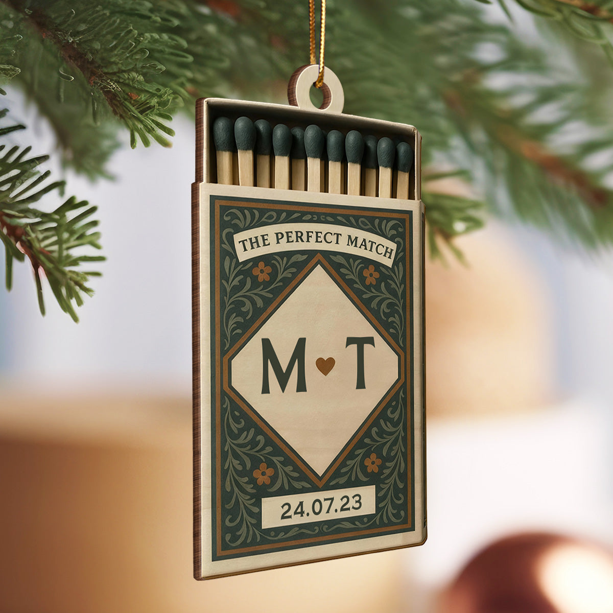 3D Effect Christmas Perfect Match Couple Match Box - Personalized Wooden Ornament - Heartfelt Gift For Couple