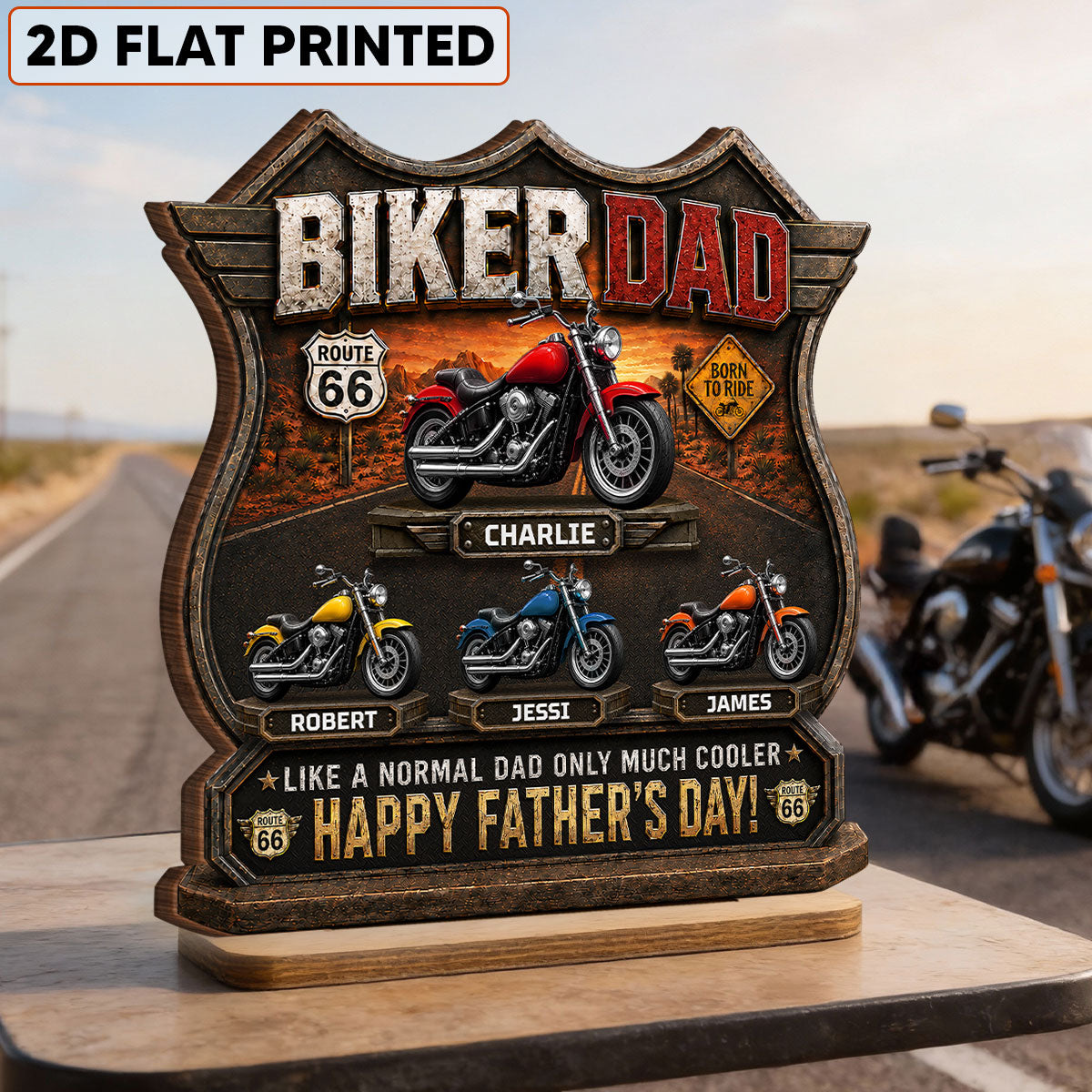 Biker Dad Cooler Dad - Personalized 2-Layered Wooden Plaque -  Gift For Dad, Husband, Grandpa, Bikers