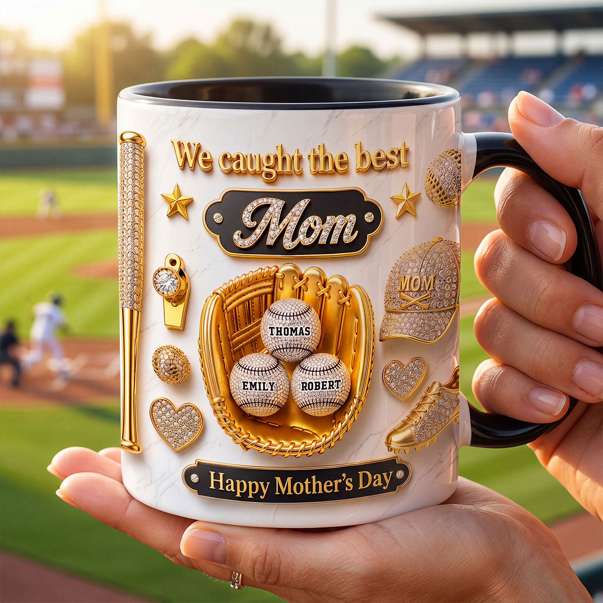 3D Effect Baseball We Caught The Best Mom - Personalized Mug - Mother's Day Gift For Mom, Wife