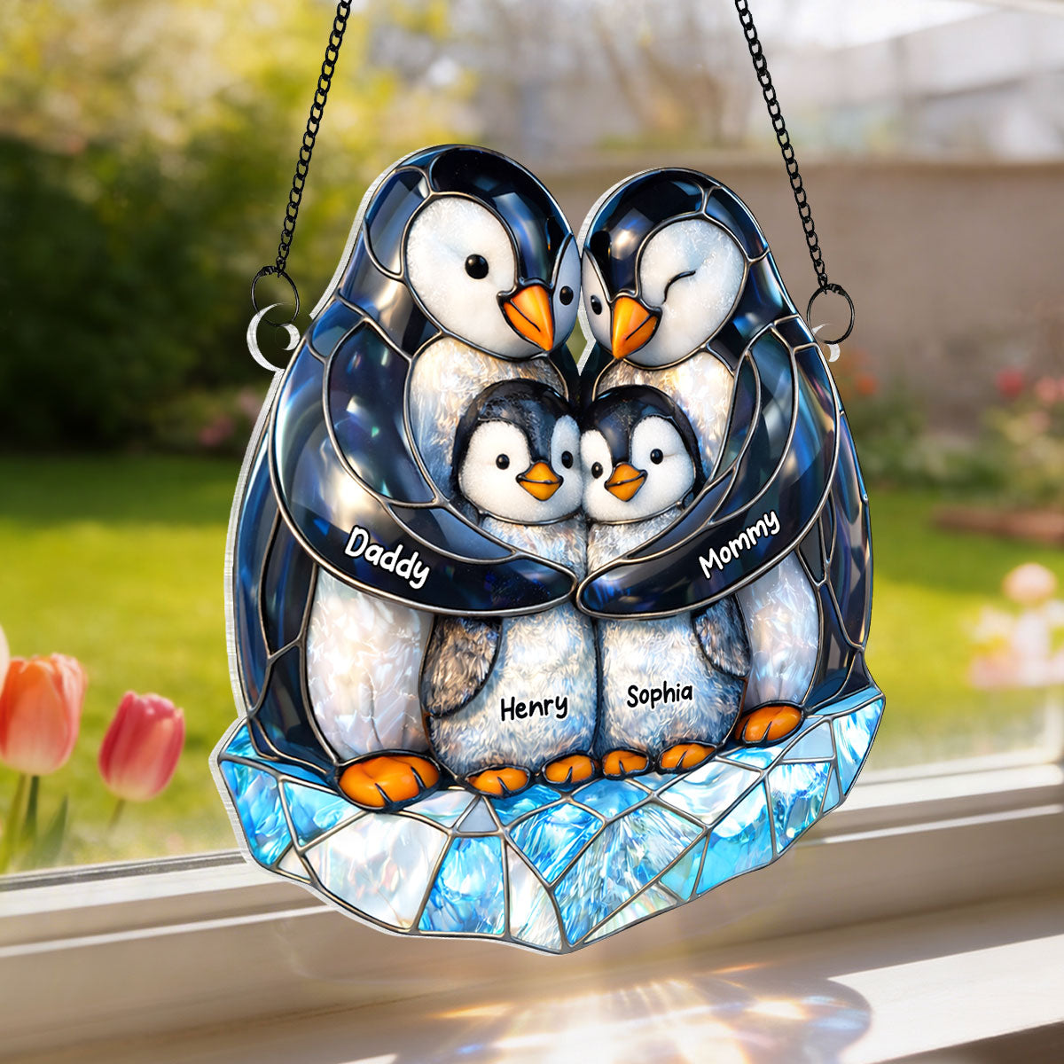 Penguin Family - Personalized Acrylic Suncatcher - Heartfelt Mother's Day Gift for Mom