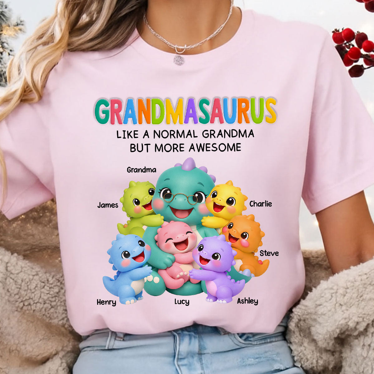 Colorful Cute Grandmasaurus Like Normal Grandma But More Awesome - Personalized Shirt - Gift For Grandma