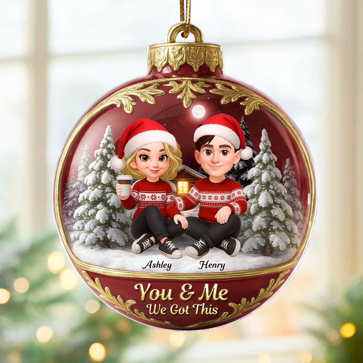 3D Effect Snow Globe Couple - Personalized Acrylic Ornament - Christmas Gift for him, Gift for her