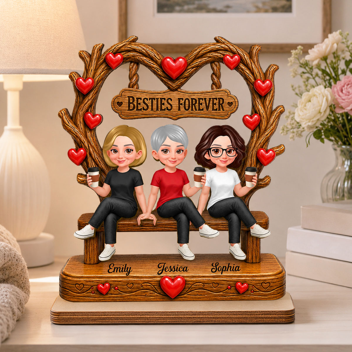 Heart Shaped Canopy Besties Forever - Personalized 2-Layered Wooden Plaque - Birthday Gift, Gift For Best Friends