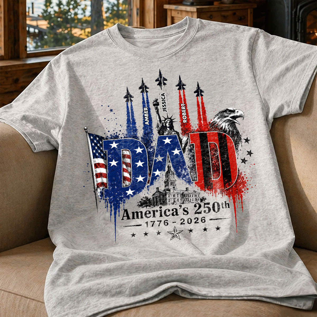 Patriotic Grandpa USA 250th Anniversary - Personalized Shirt - Father's Day Gift For Dad, Grandpa, Husband