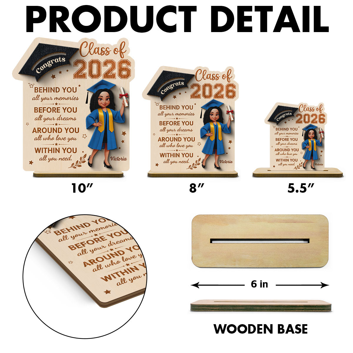 Behind You All Your Dream Graduation - Personalized 2-Layered Wooden Plaque - Graduation Gift For Graduates, Daughter, Son