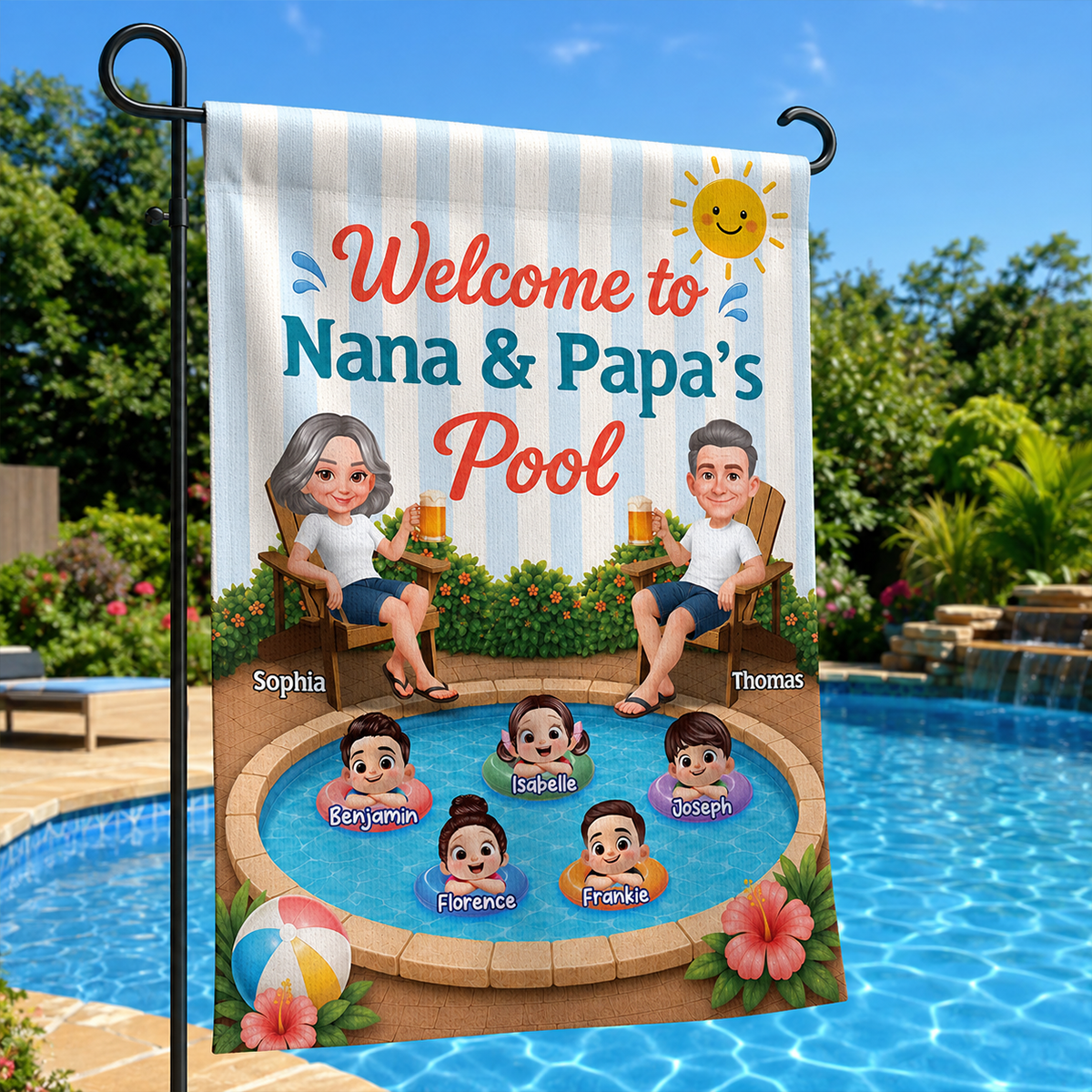 Welcome To Nana & Papa Pool - Personalized Pool Flag