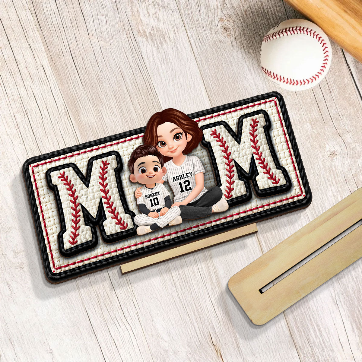 Baseball Mom And Daughter Son - Personalized 2-Layered Wooden Plaque - Heartfelt Gift For Baseball Mom, Grandma