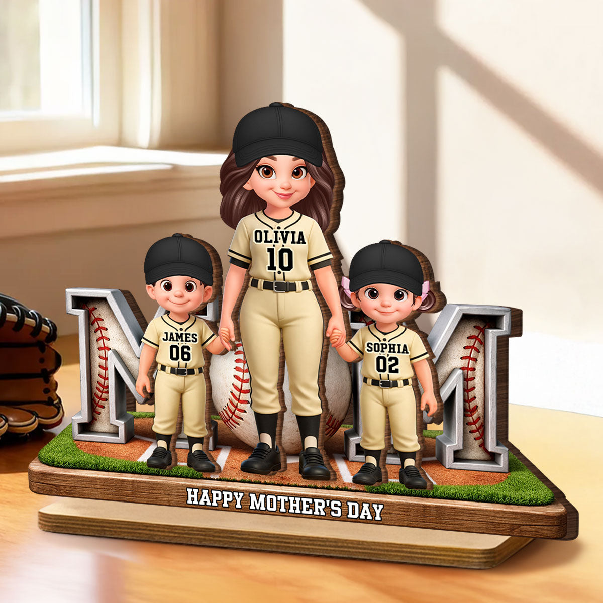 Baseball Mom And Kids Together - Personalized 2-Layered Wooden Plaque - Mother's Day Gift For Baseball Mom, Gift For Wife