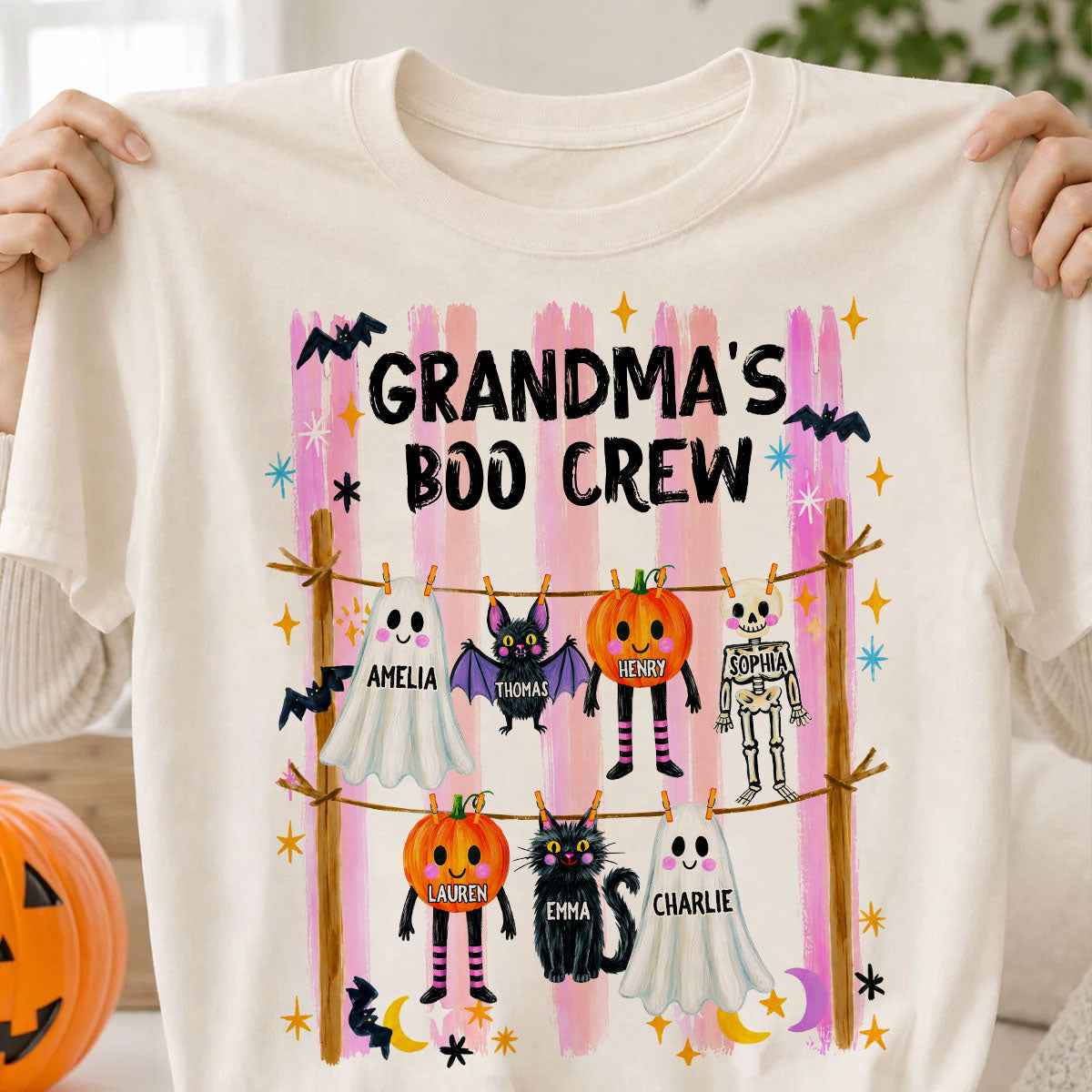 Grandma's Boo Crew Preppy Pattern - Personalized Shirt - Trendy Fall Halloween Tee for Grandma