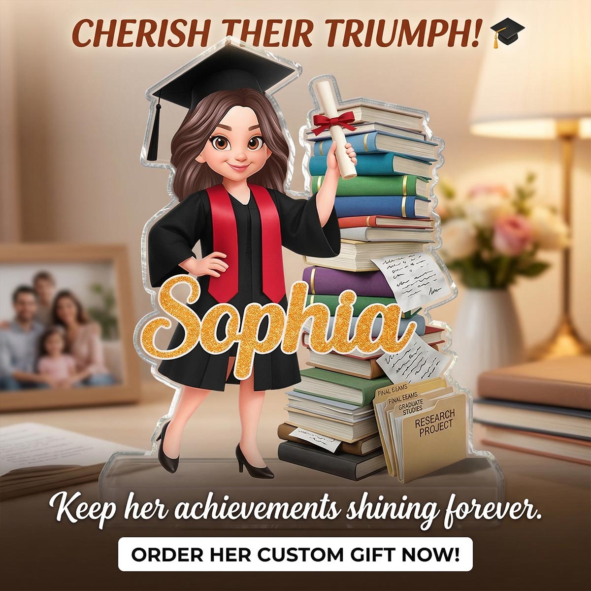 Senior Class Of 2026 2027 Stand By Stack Of Books 2D Flat - Personalized Acrylic Block Plaque - Graduation Gift For Graduates, Daughter, Son