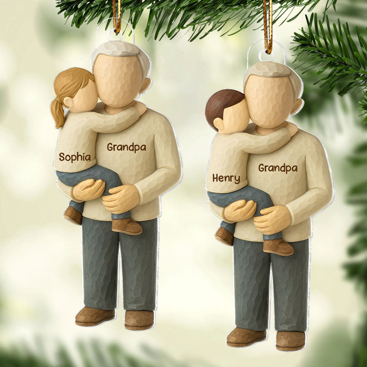 Grandpa Hugging Grandkid - Personalized Acrylic Ornament - Heartwarming Christmas Gift for Grandpa