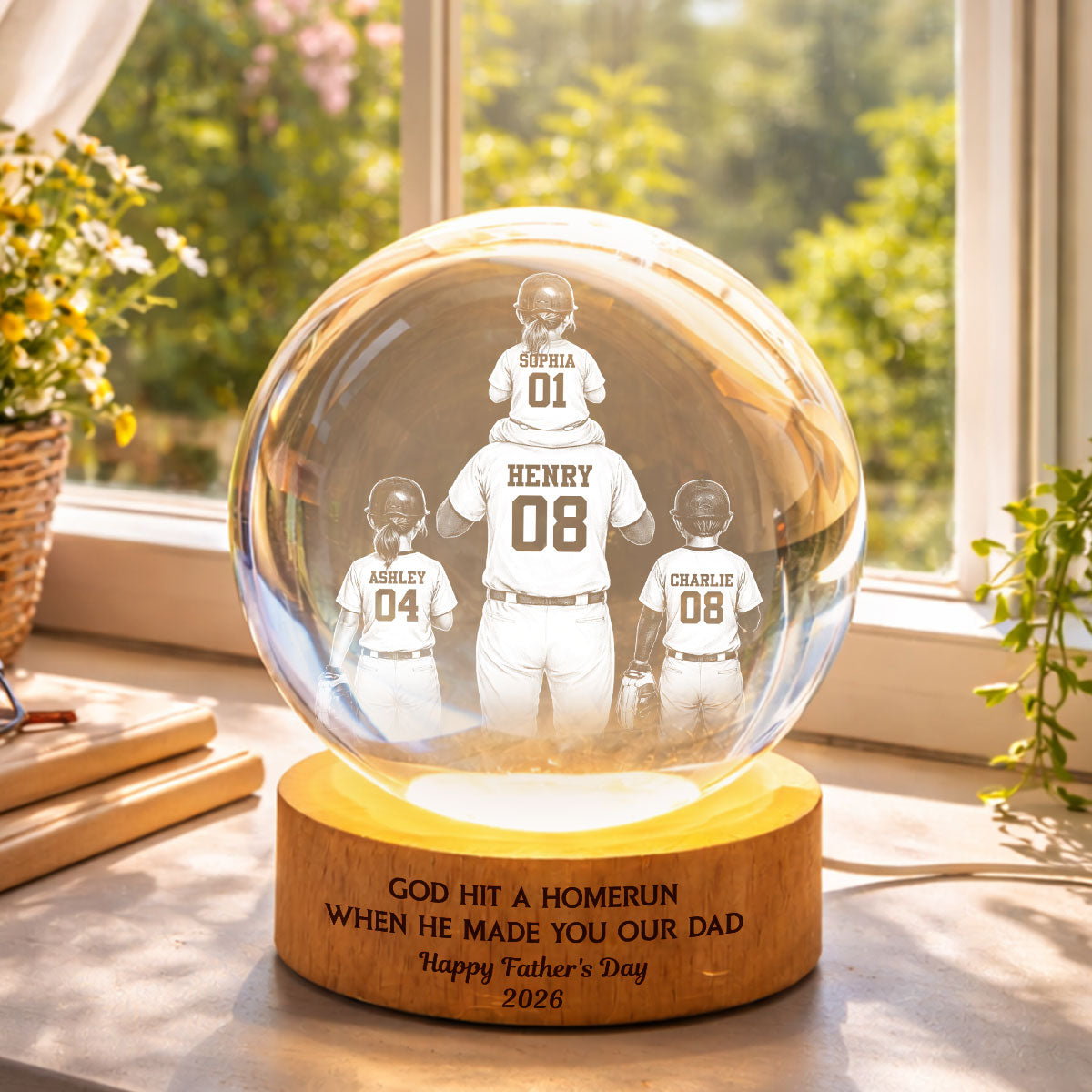 We Caught the Best Dad - Personalized Crystal Ball LED Night Light -  Gift for Dad, Husband