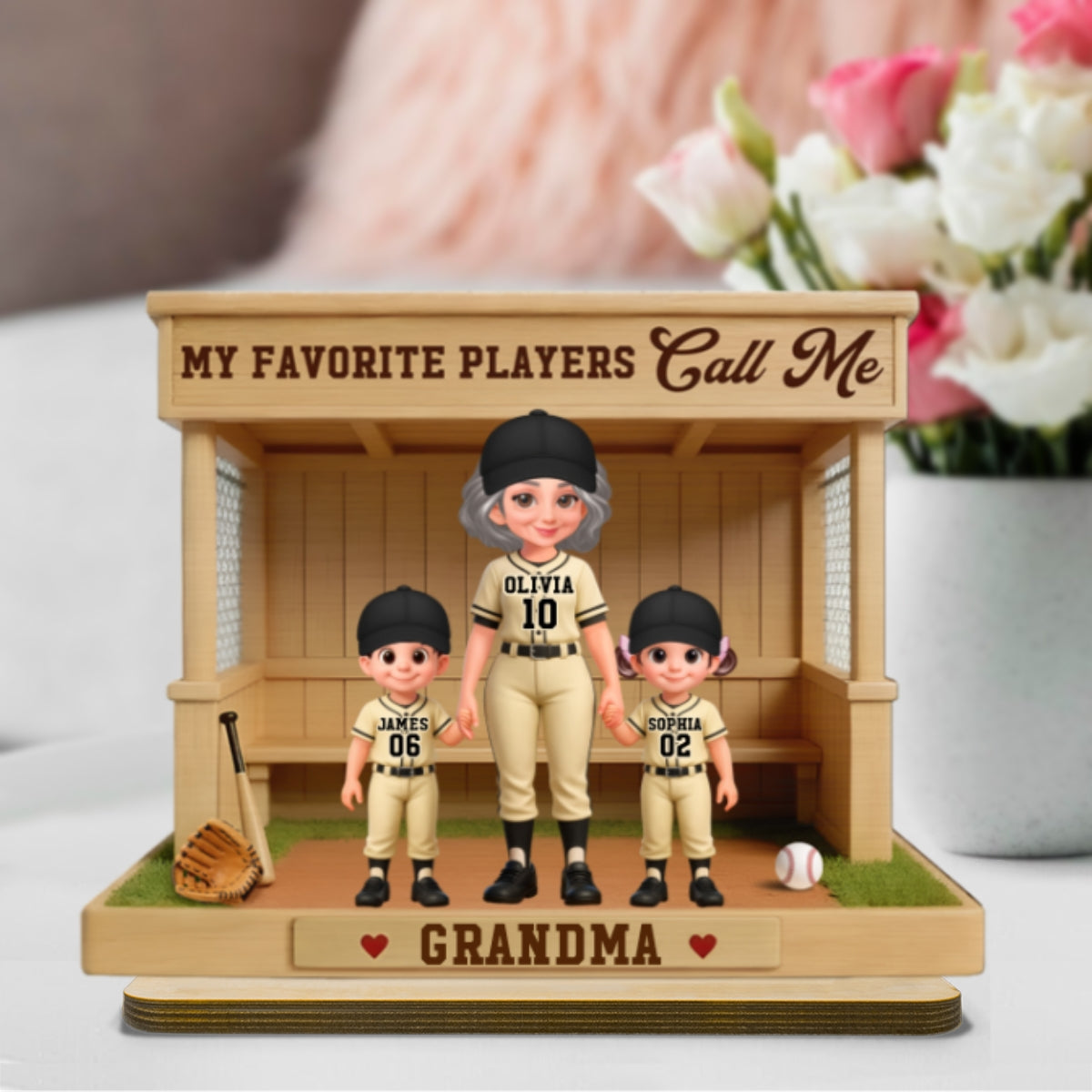 My Favorite Players Call Me Grandma Baseball Dugout - Personalized 2-Layered Wooden Plaque - Mother's Day Gift For Baseball Grandma