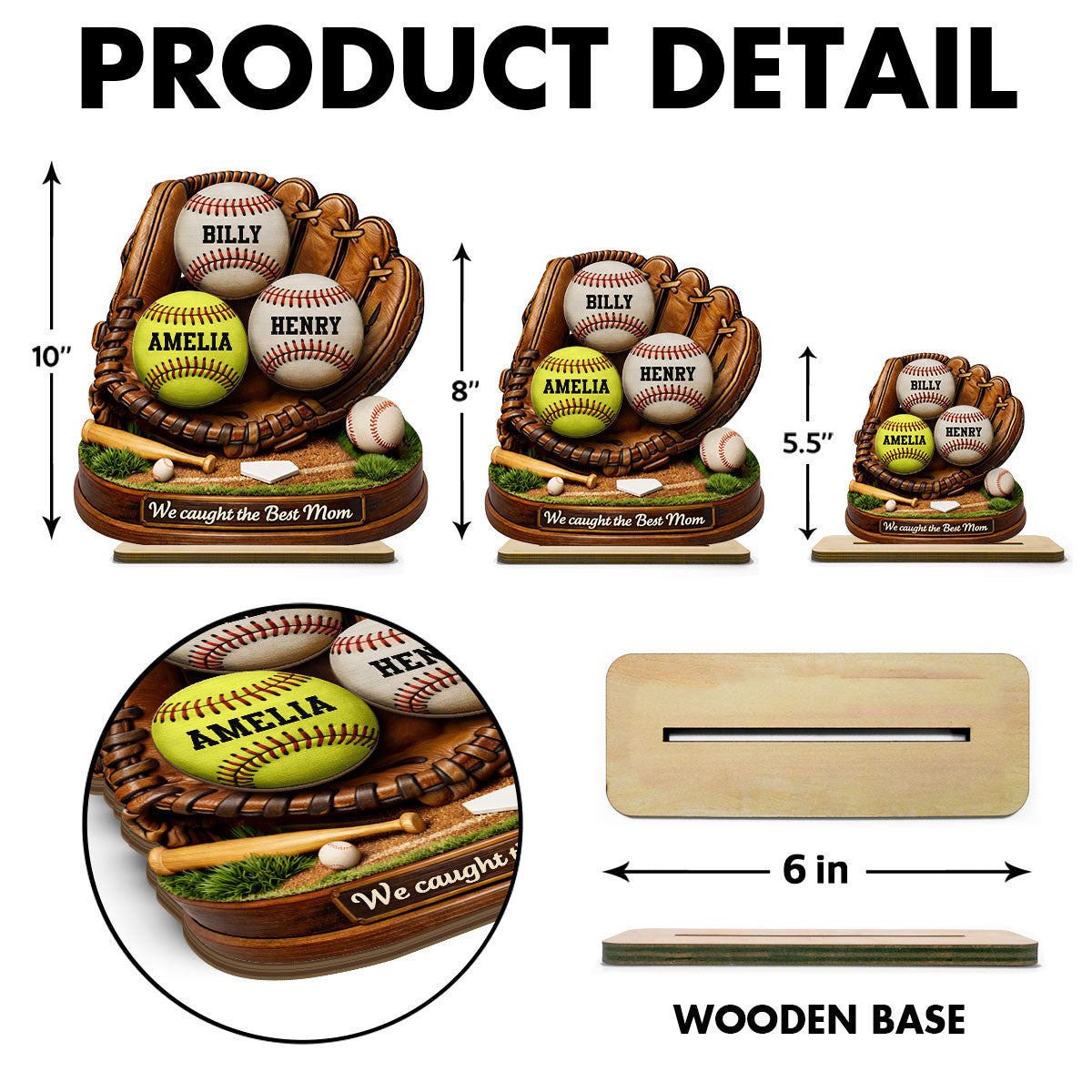 We Caught the Best Mom Dad Grandparents Baseball Softball - Personalized 2-Layered Wooden Plaque - Heartfelt Gift for Her, for Him