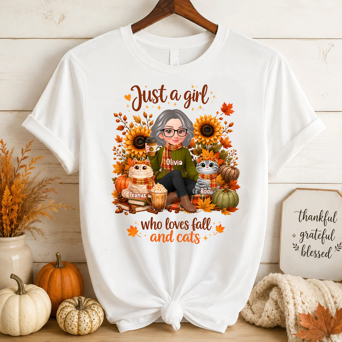 A Girl Who Loves Fall And Her Cats - Personalized Shirt - Fall Season Gift, Gift For Cat Lovers