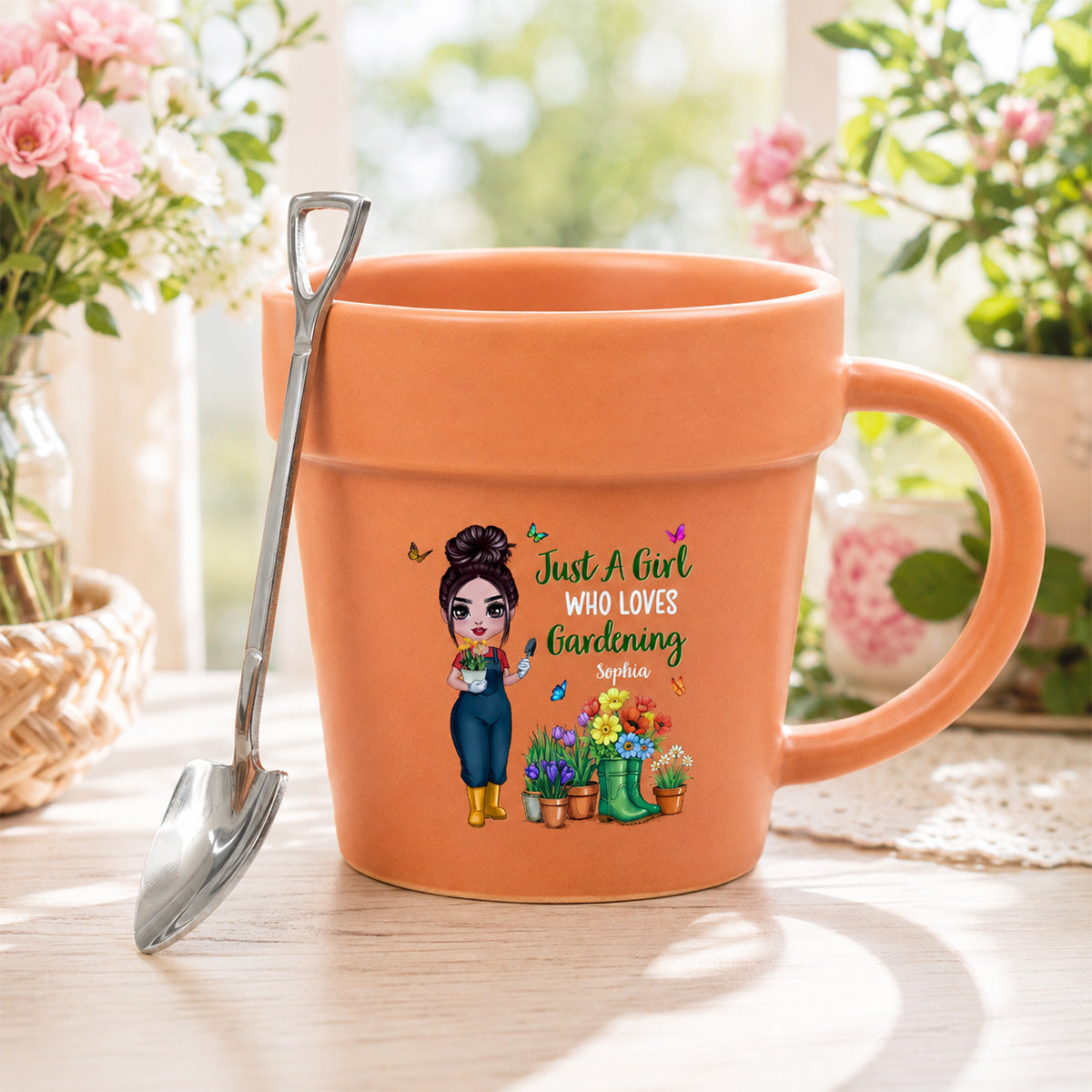 Just A Girl Who Loves Gardening - Personalized Plant Pot Ceramic Mug - Gift For Gardening Lovers