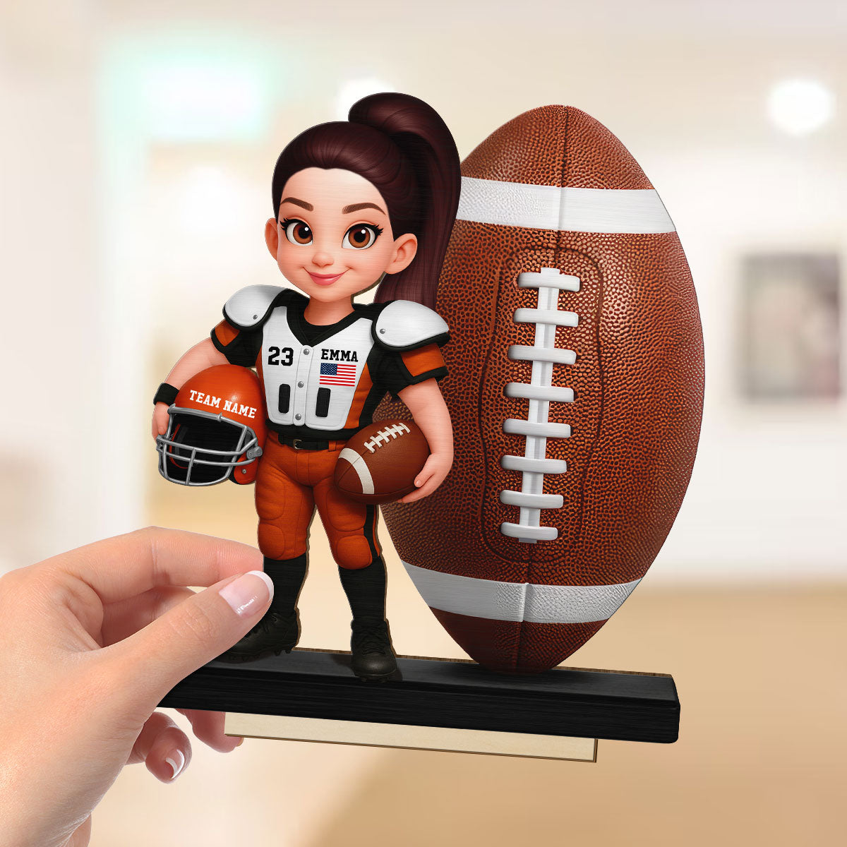 Proud American Football Player - Personalized 2-Layered Wooden Plaque - Gift For Football Players, Football Lovers