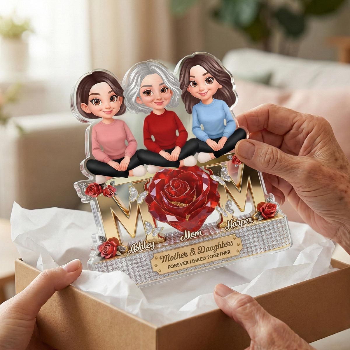 Beautiful Roses MOM And Daughters Sons - Personalized Acrylic Block Plaque - Gift For Mom