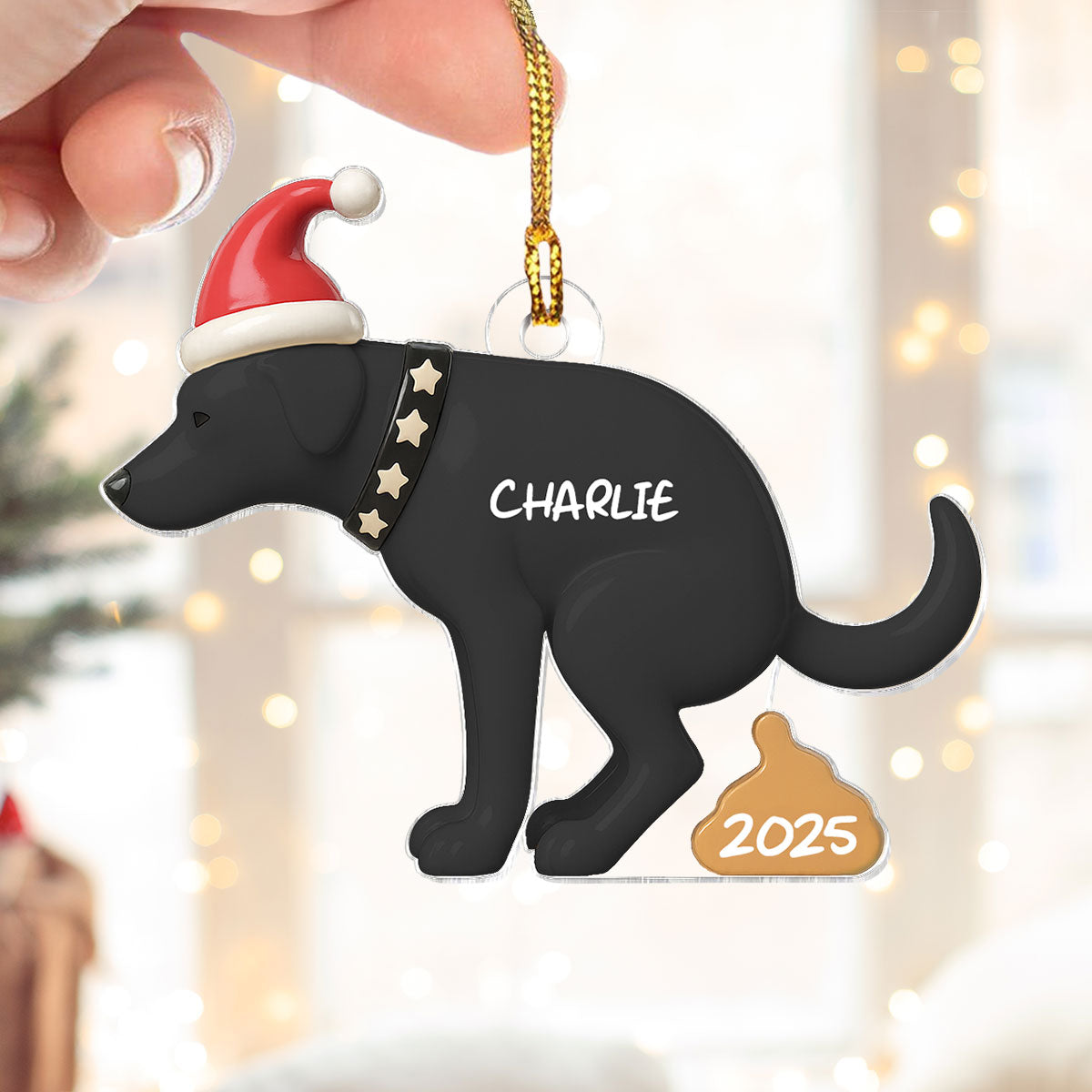 3D Effect Labrador Dog Pooping - Personalized Acrylic Ornament - Funny Christmas Gag Gift, White Elephant Gift