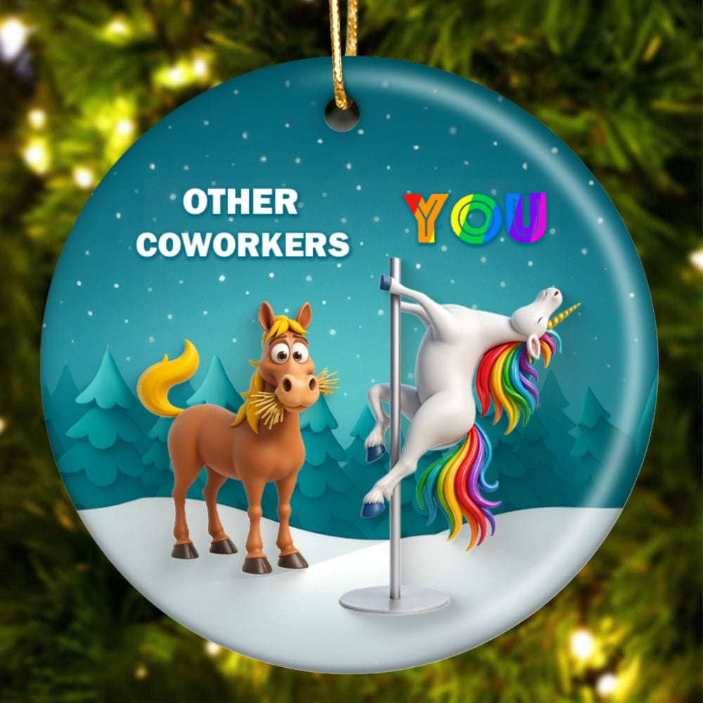Funny Unicorn Coworker - Personalized Ceramic Ornament - Christmas Gift for Coworker, White Elephant