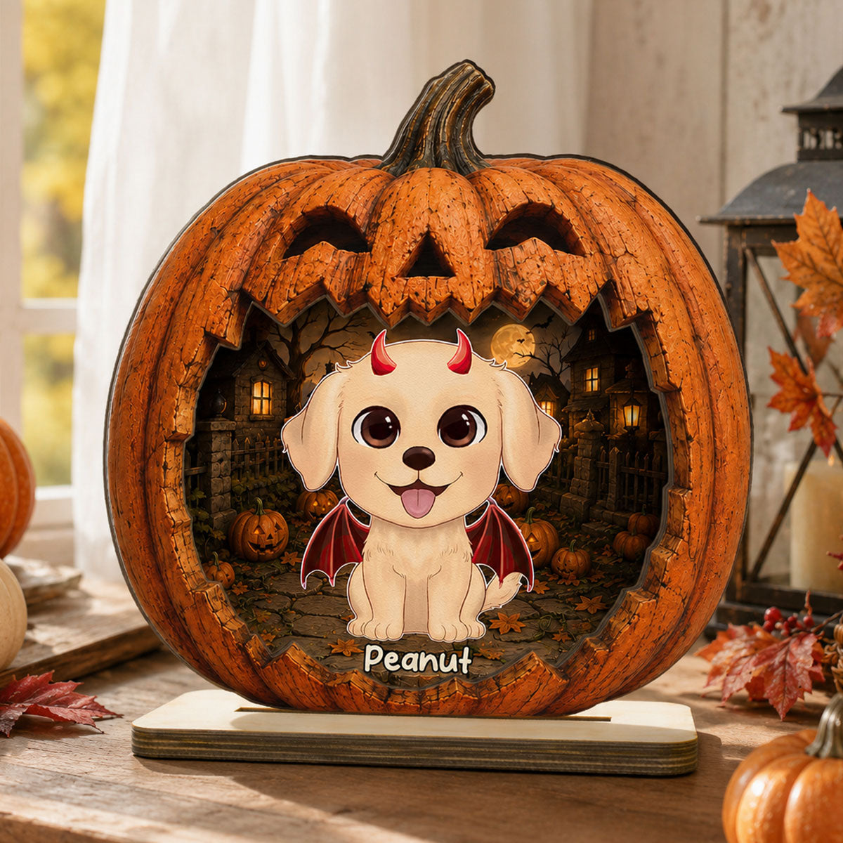 Spooky Halloween Pumpkin Dogs - Personalized 2-Layered Wooden Plaque - Halloween Decor For Dog Lovers