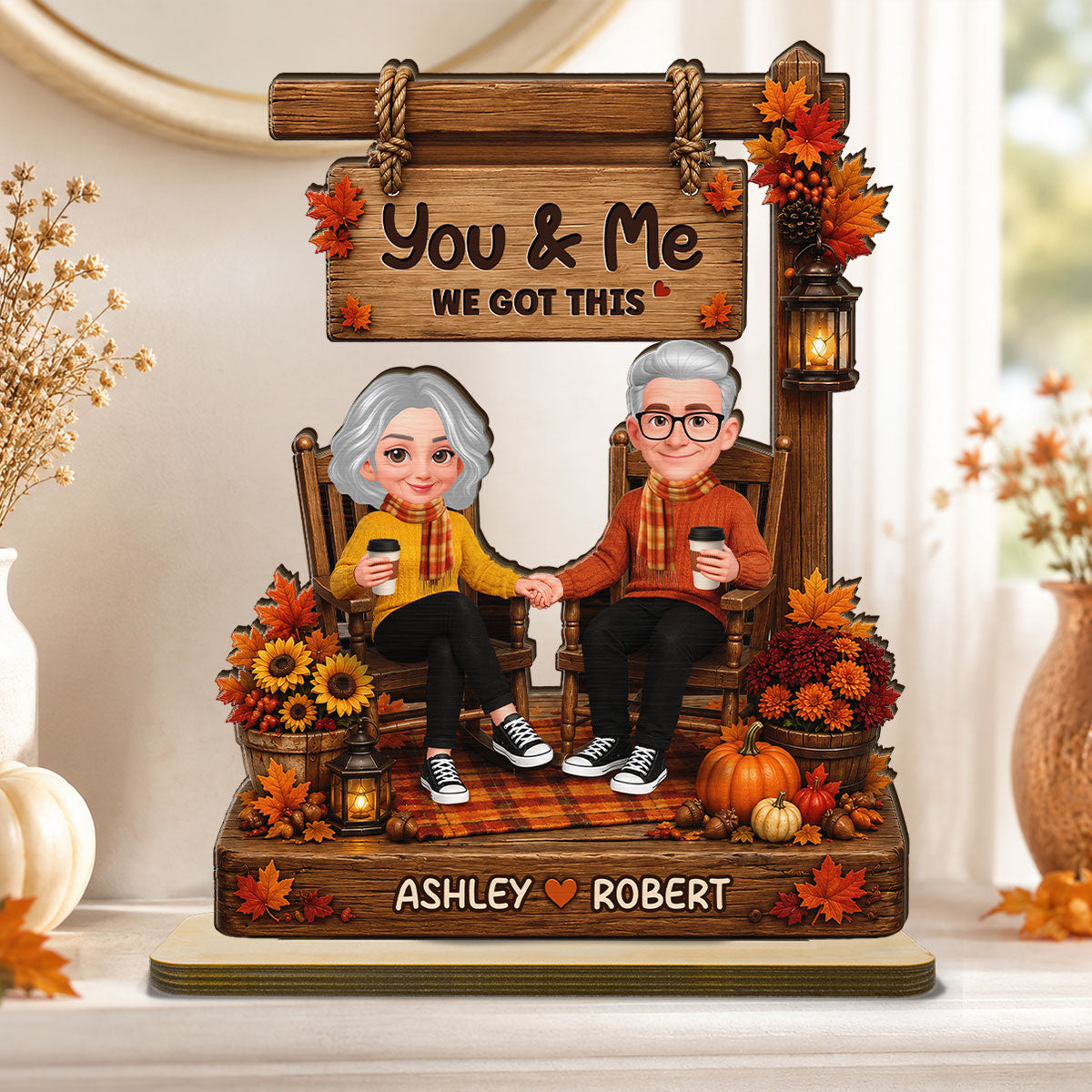 Fall Season Couple You & Me We Got This - Personalized 2-Layered Wooden Plaque - Fall Decor For Couple