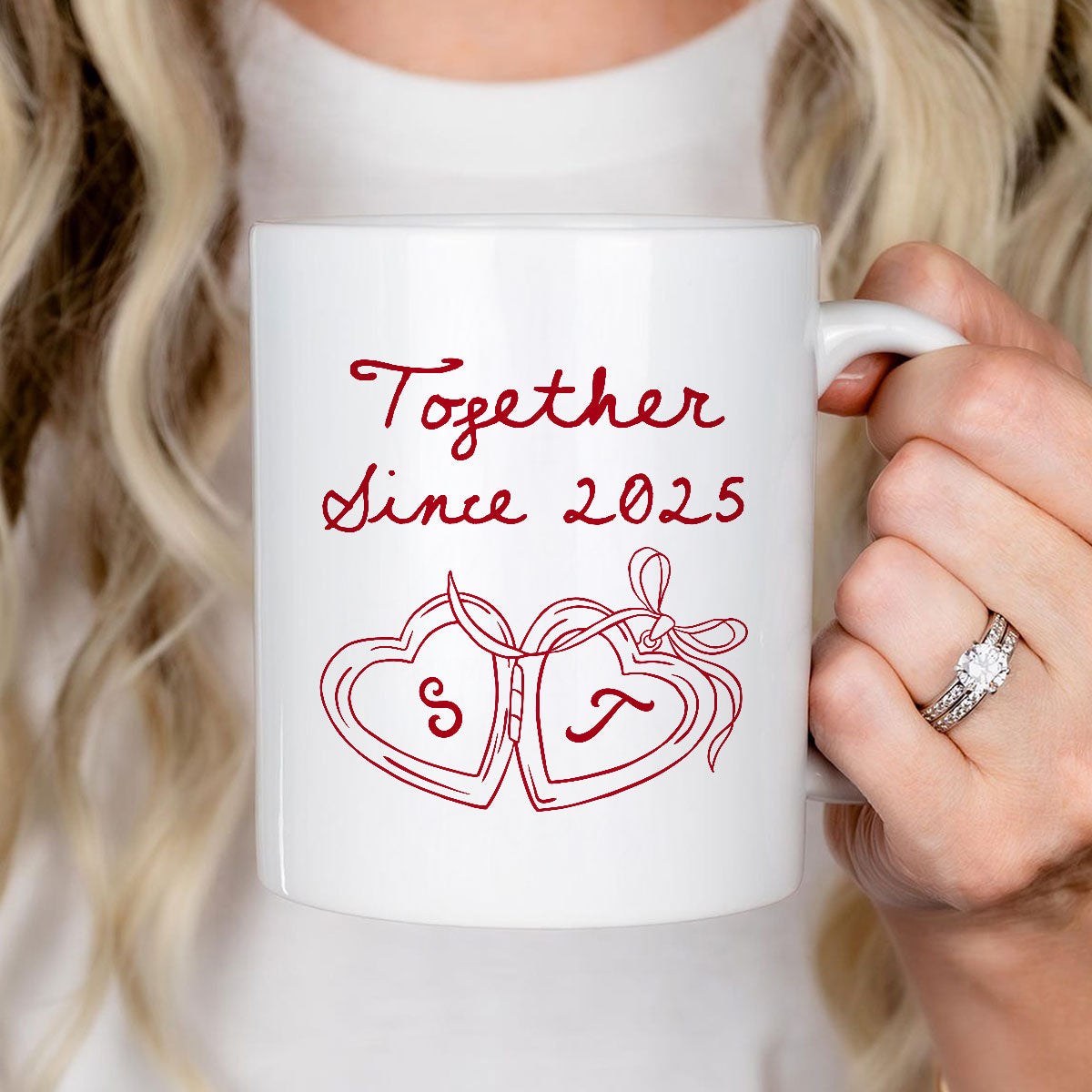 Cheers To Forever Couple Custom Heart Locket - Personalized Mug - Gift For Her, Gift For Him