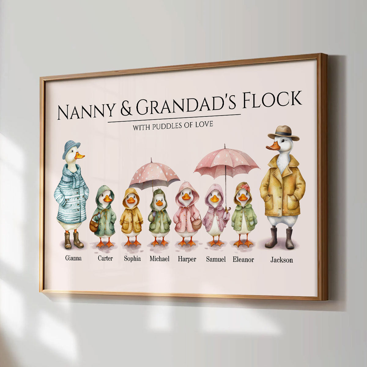 Grandparents Grandma Grandad's Flock Cute Watercolor Ducks Personalised Poster