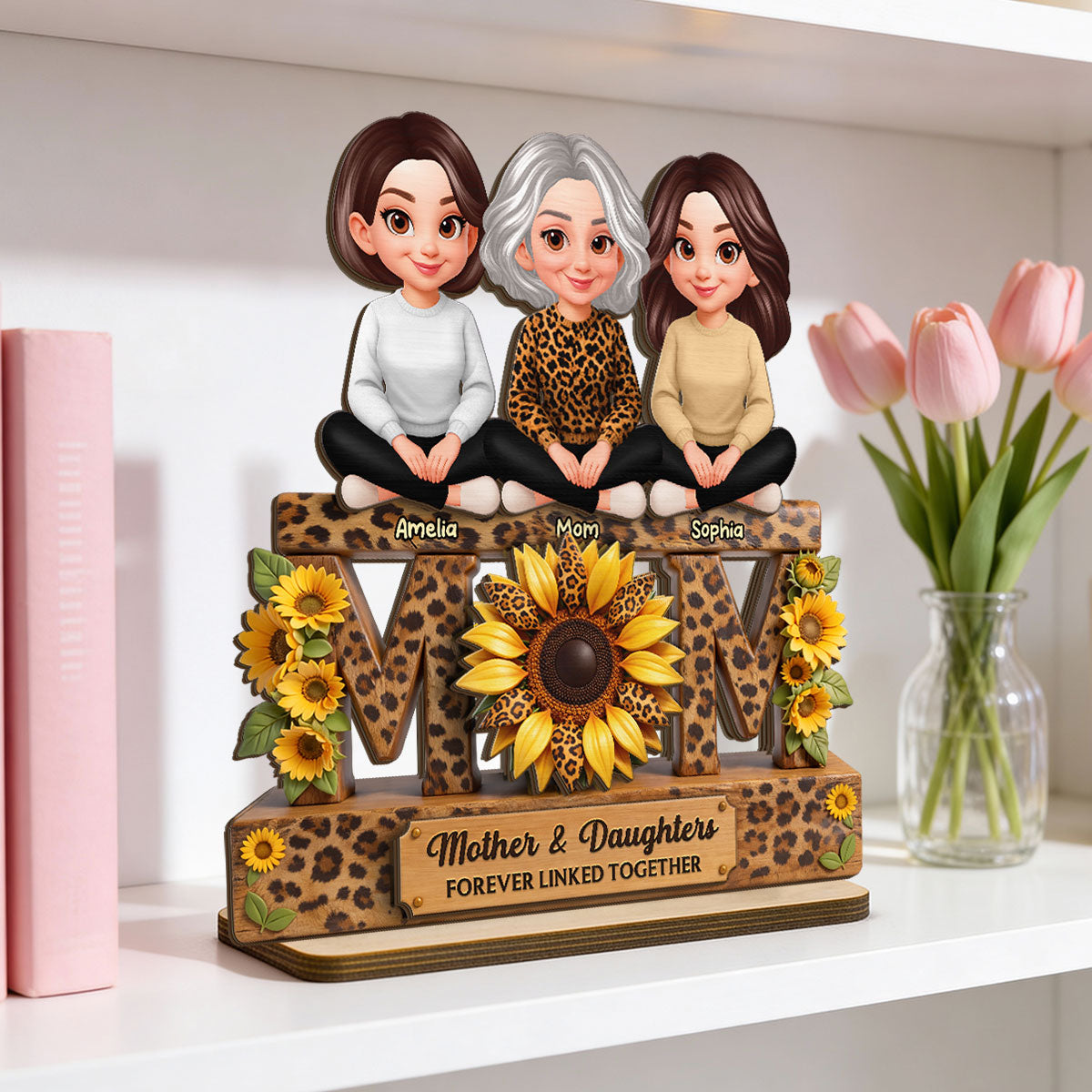 Beautiful Leopard Sunflower You Are My Sunshine MOM And Daughters Sons - Personalized 2-Layered Wooden Plaque - Gift For Mom