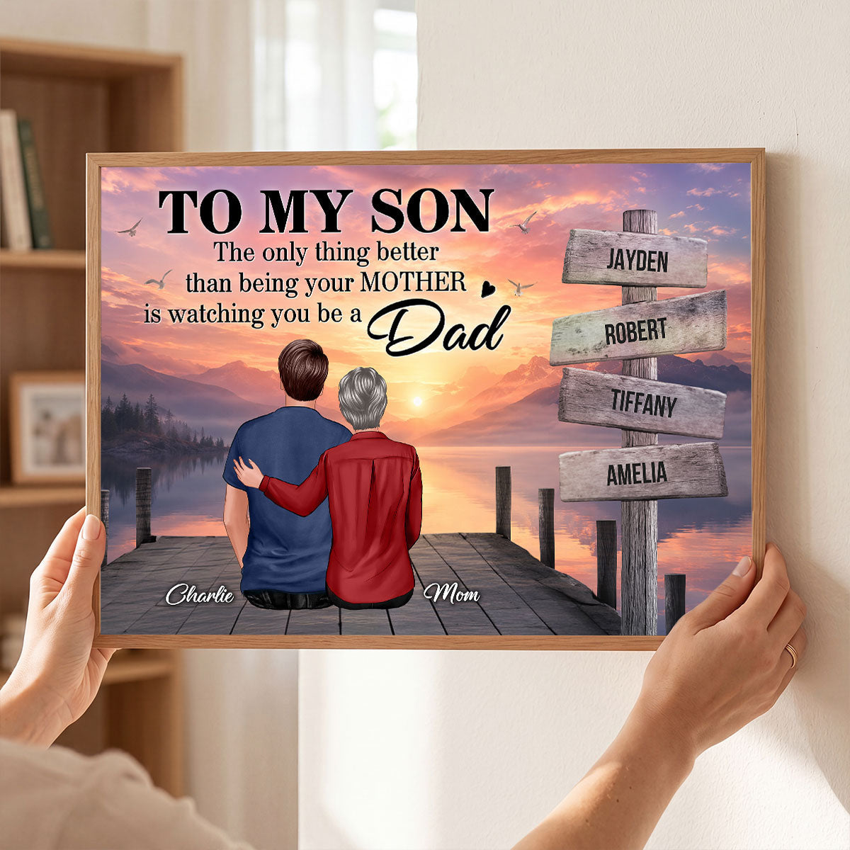 Family Sign Posts Custom Names To My Son - Personalized Poster - Father's Day Gift For Son