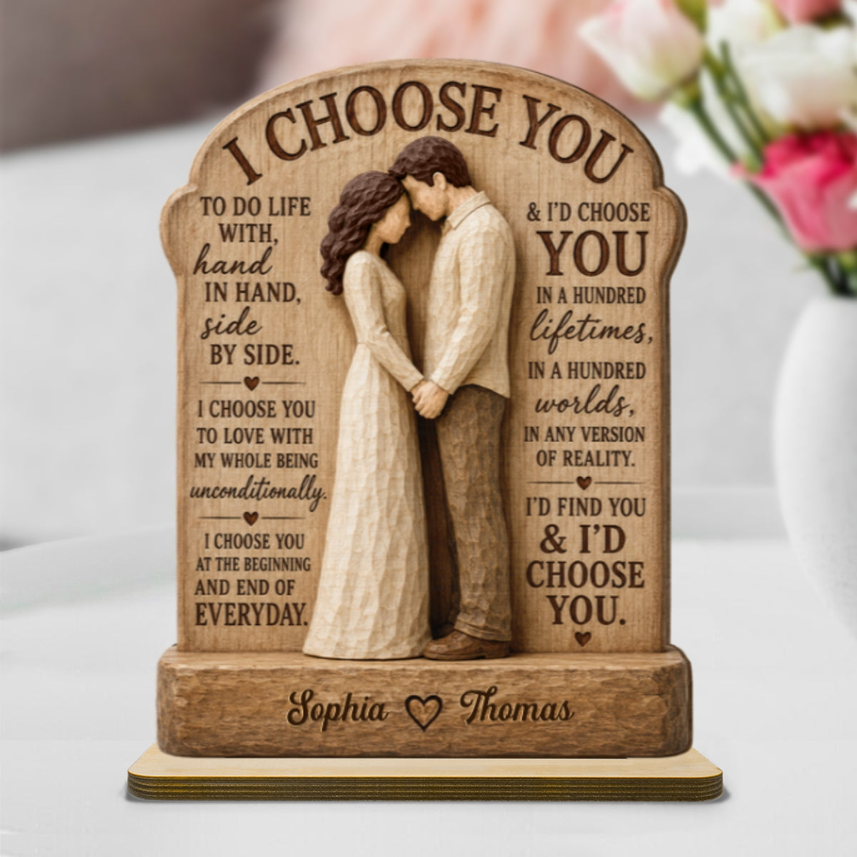 I Choose You Couple Hand In Hand 2D Flat - Personalized 2-Layered Wooden Plaque - Anniversary Gift Keepsake For Couples