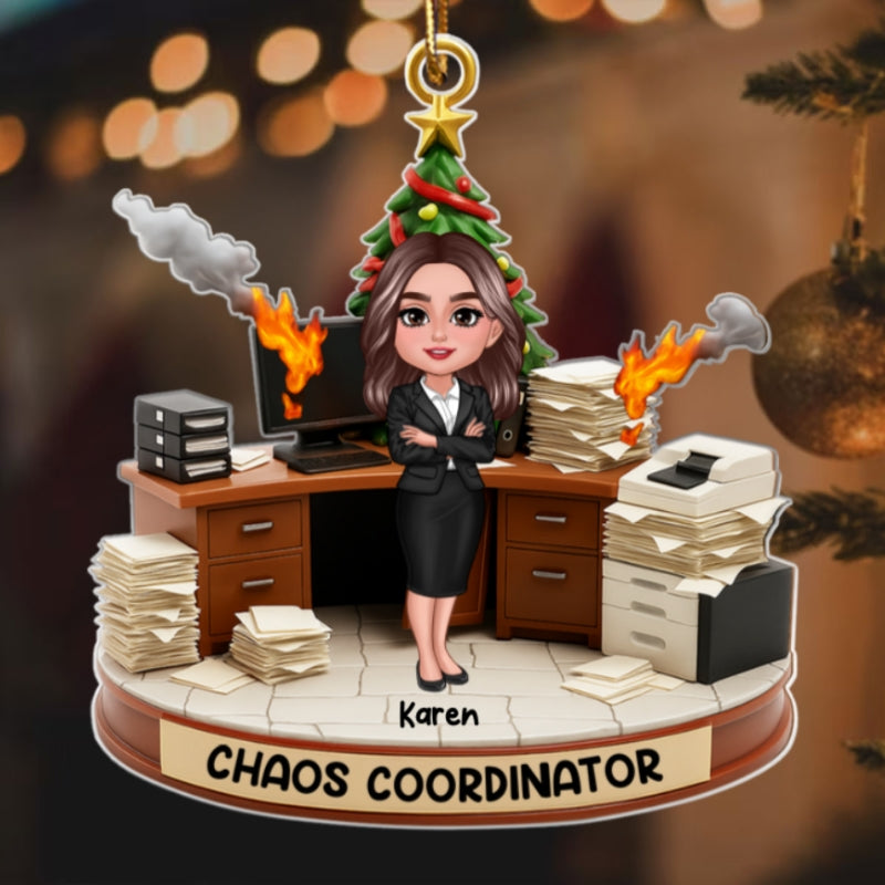 Office Chaos Coordinator - Personalized Acrylic Ornament - Funny Christmas Coworker Gift, White Elephant, Secret Santa Gift