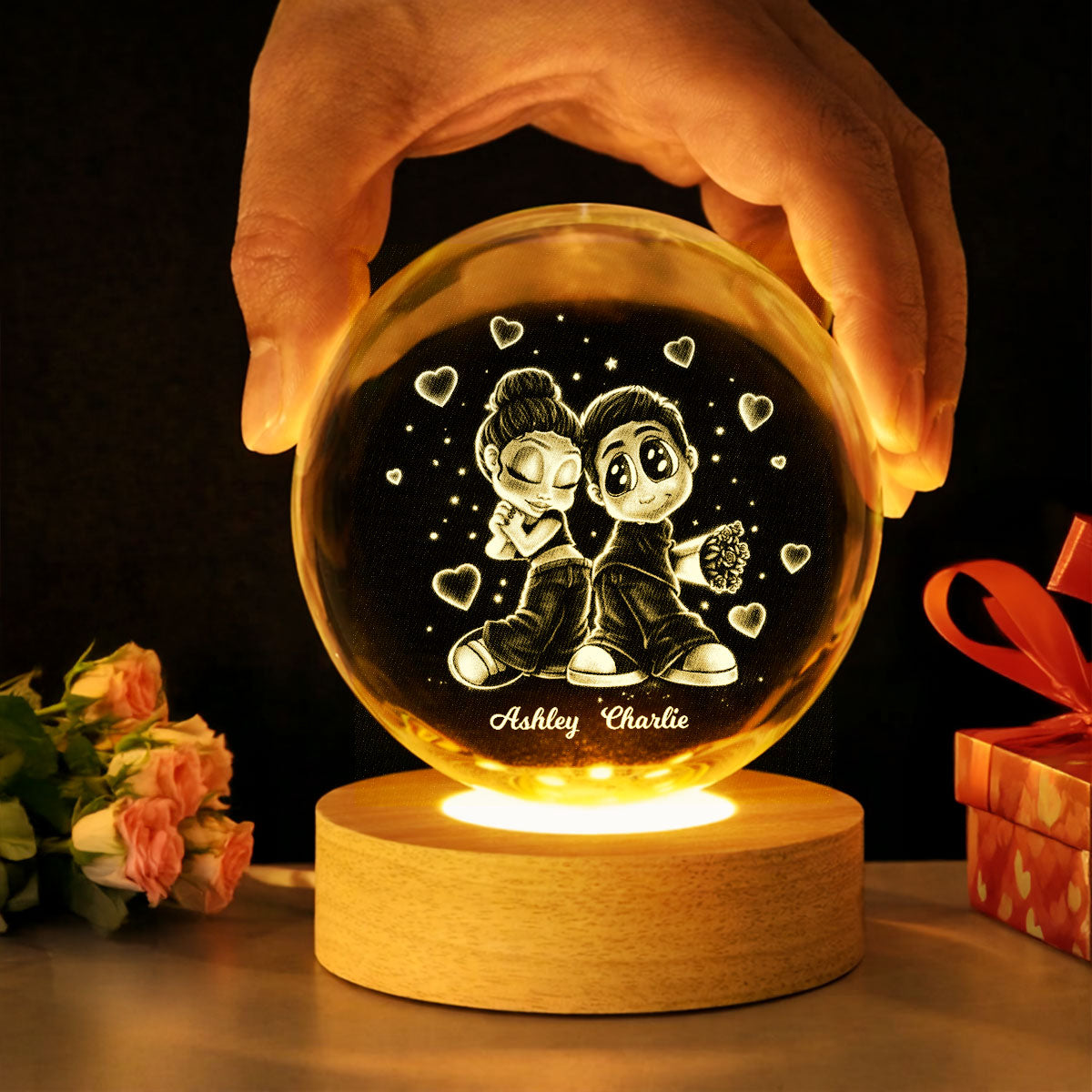 Y2K Couple - Personalized Crystal Ball LED Night Light - Sentimental Valentine's Day Gift for Her, for Him