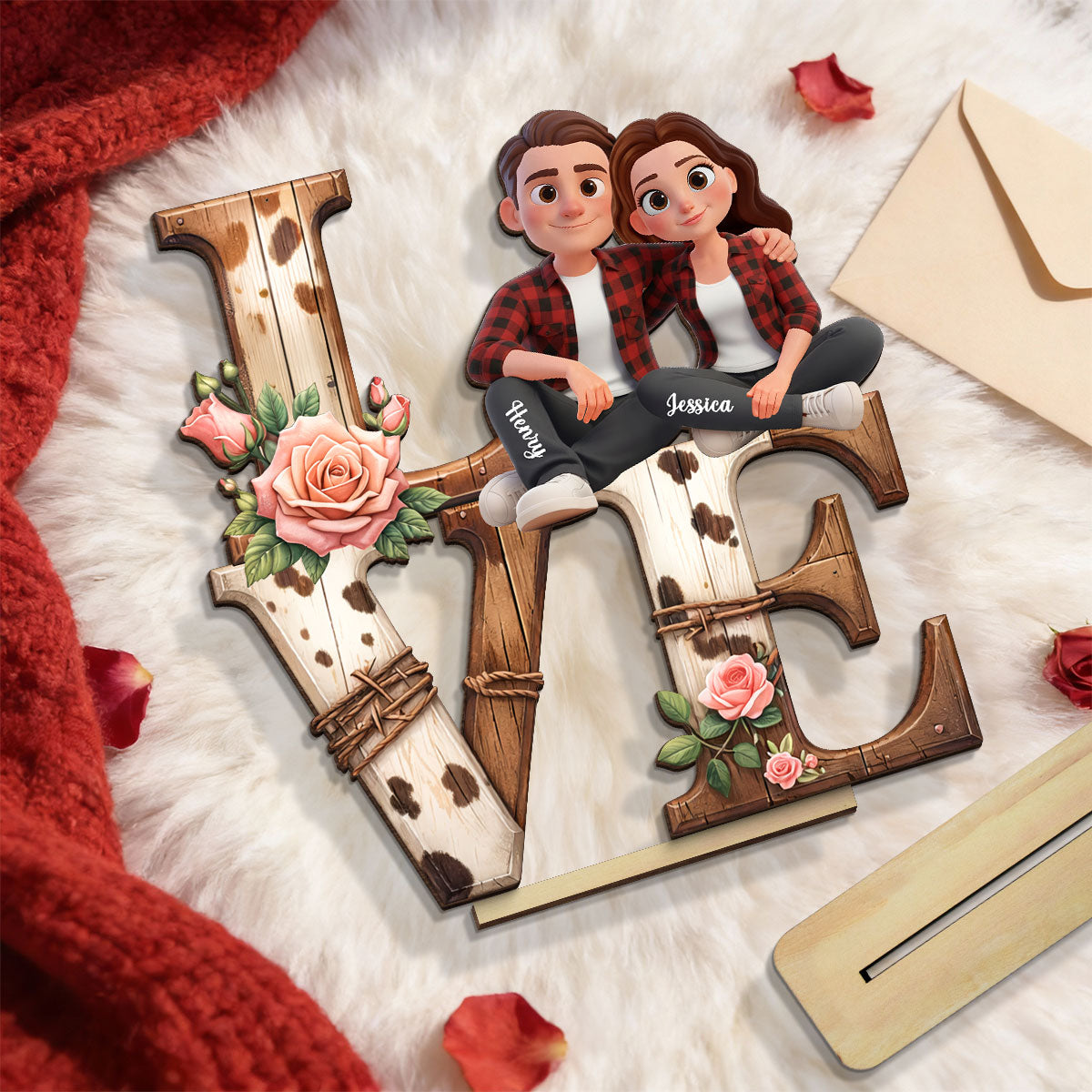 Couple Valentine Highland Cow - Personalized 2-Layered Wooden Plaque - Anniversary, Valentine's Day Gift, Gift For Him, Gift For Her
