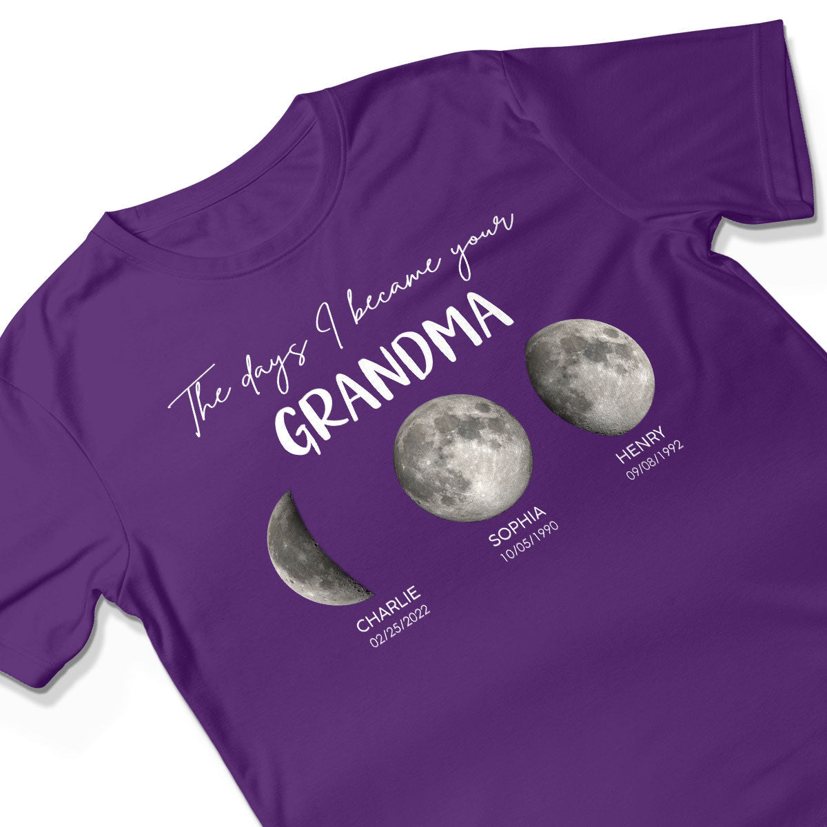 The Days I Became A Grandma Custom Grandkids Birth Moon Phase - Personalized Shirt - Mother's Day Gift For Grandma