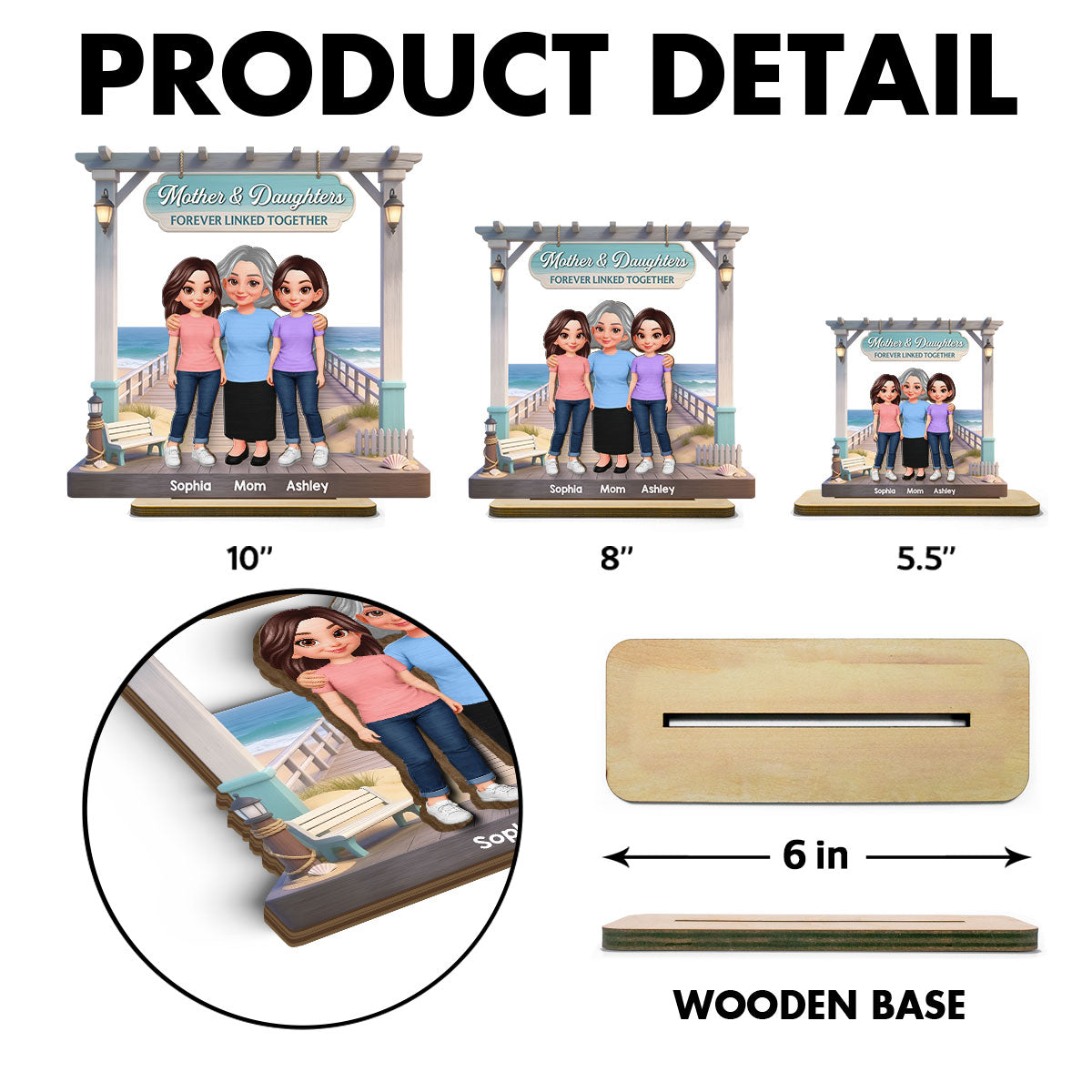 Beautiful Memories At Beach Mom Daughter Son - Personalized 2-Layered Wooden Plaque - Mother's Day Gift For Mom