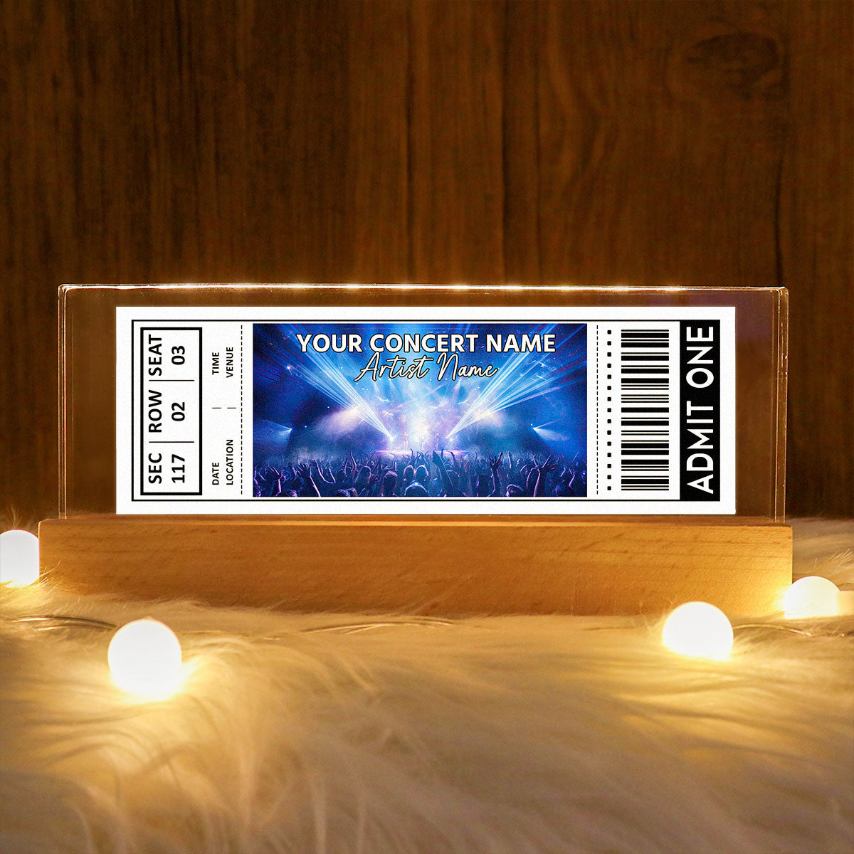 Custom Couple Favorite Music Concert Photo Ticket - Personalized Acrylic Block LED Night Light - Valentine's Day Gift for her, for him